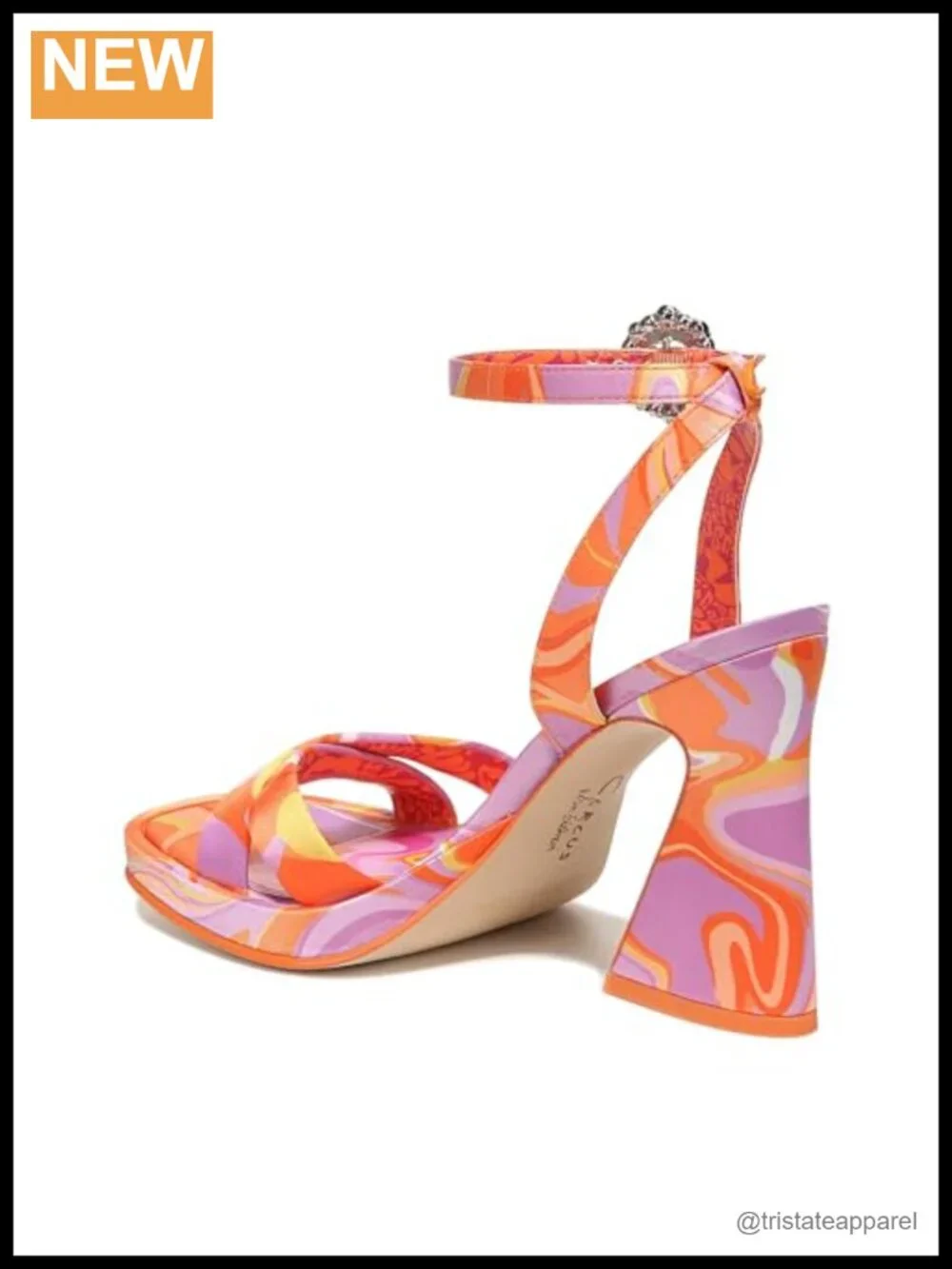 Women's Heeled Sandals with Ankle Strap and Embellished Buckle